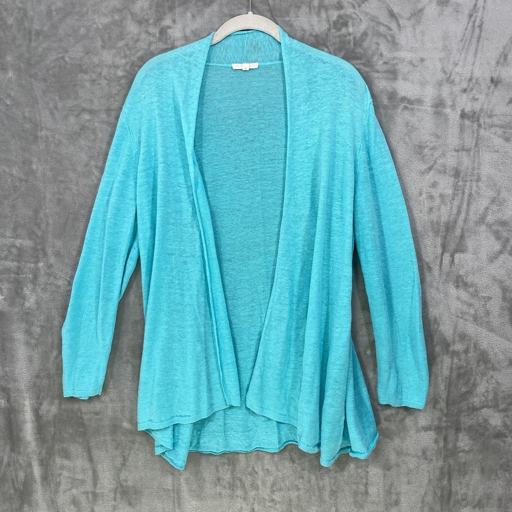 Eileen Fisher Size M 100% Linen Knit Sky Blue Open Front Cardigan Light